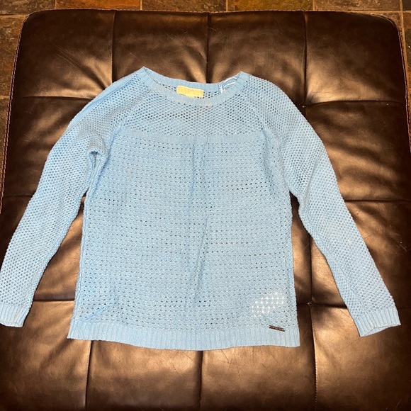 Michael Kors Women’s Size Small Open-knit Sweater, Light Blue Long Sleeve - Picture 2 of 8